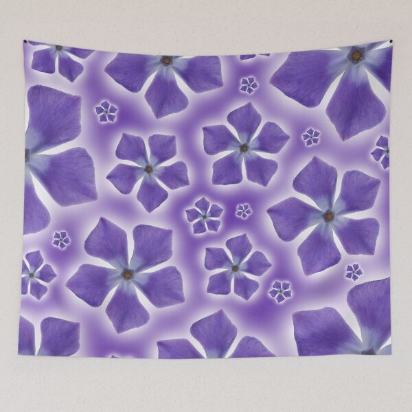 Item preview, A pattern of isolated Periwinkle blossom on a purple designed and sold by Phillip Thornton.