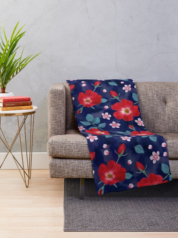 Alternate view of Moody Wild Roses Throw Blanket