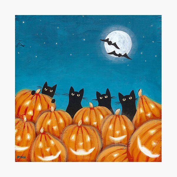 Aperçu de l'œuvre Chats Noirs Halloween créée et vendue par KilkennyCat Art.
