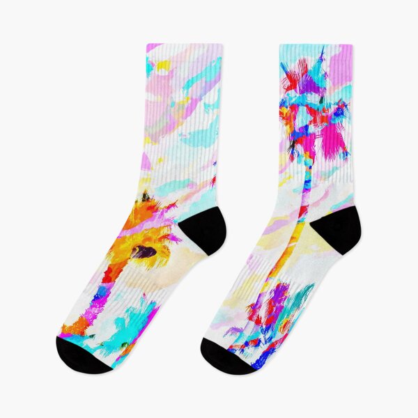 Item preview, palm tree with colorful painting texture abstract background in pink blue yellow red designed and sold by Mrvell.