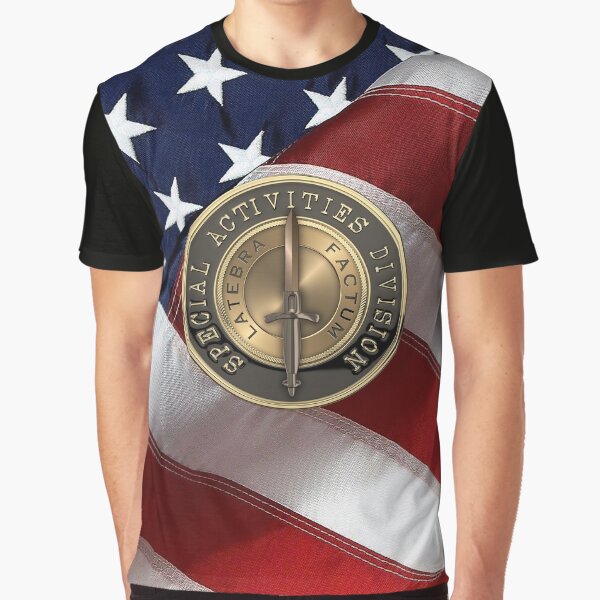 CIA Special Activities Division - SAD Emblem over American Flag Graphic T-Shirt