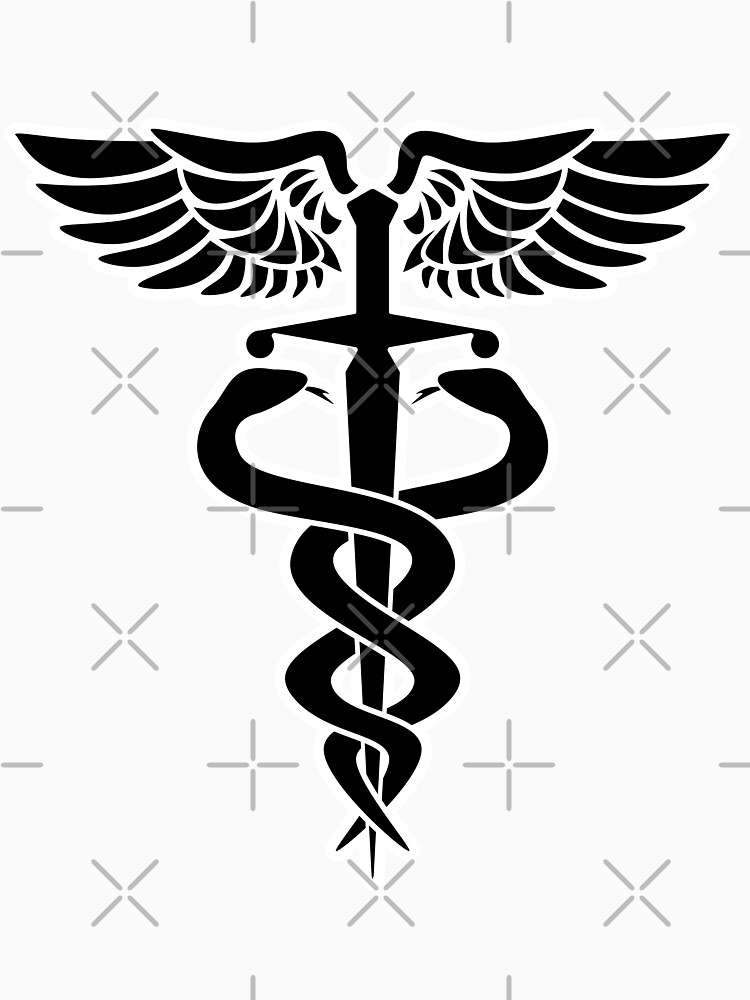 Caduceus medical symbol with snakes sword and wings by hobrath