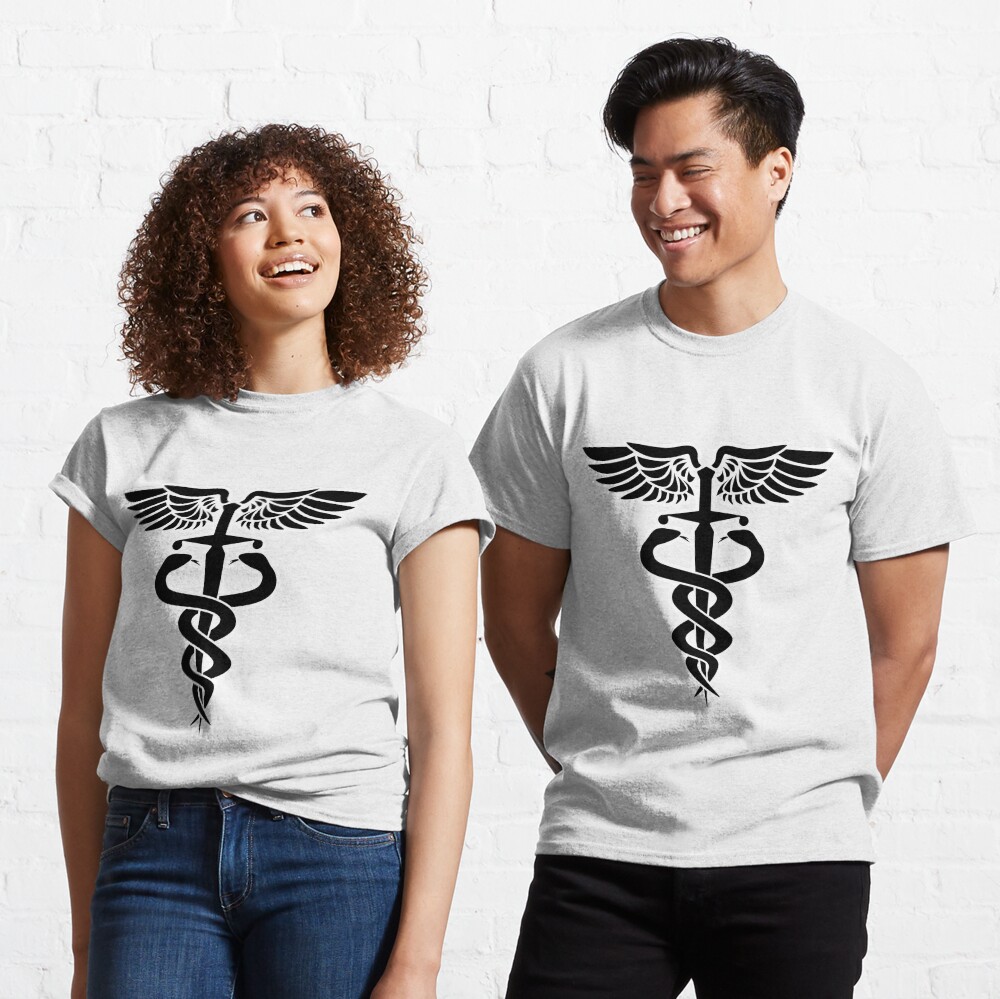 Caduceus medical symbol with snakes sword and wings Classic T-Shirt
