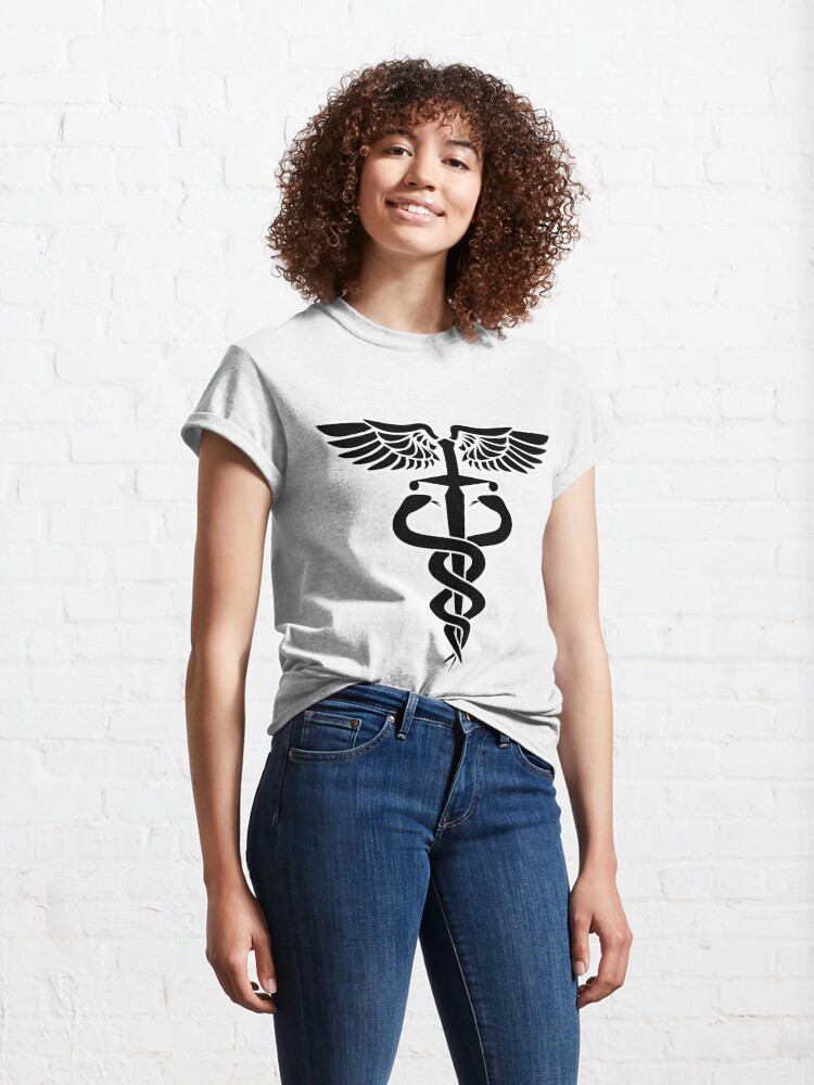 Alternate view of Caduceus medical symbol with snakes sword and wings Classic T-Shirt