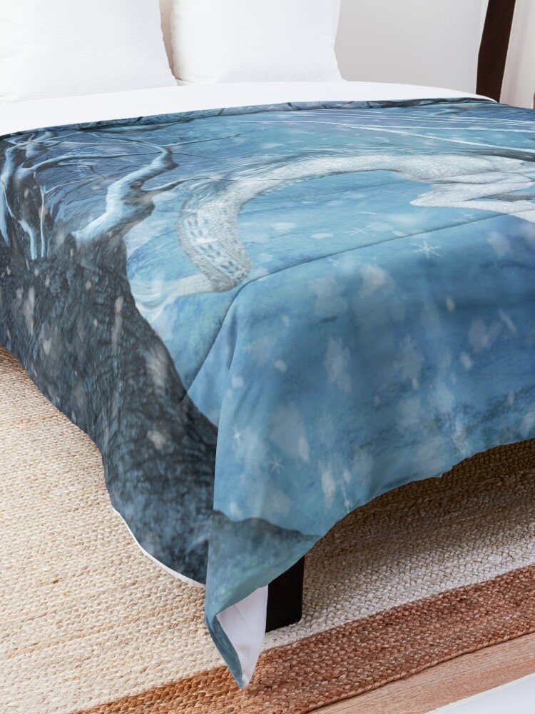 Alternate view of Awesome ice dragon in a winter landscape Comforter