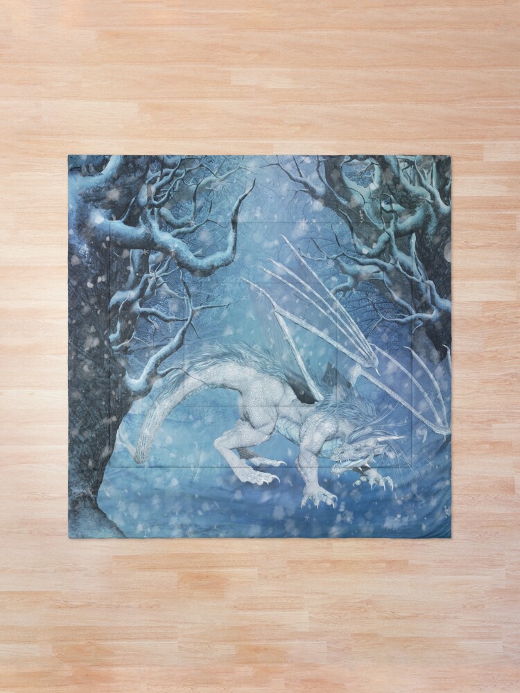 Alternate view of Awesome ice dragon in a winter landscape Comforter