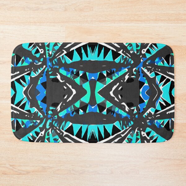 Item preview, psychedelic geometric abstract pattern background in blue green black designed and sold by Mrvell.