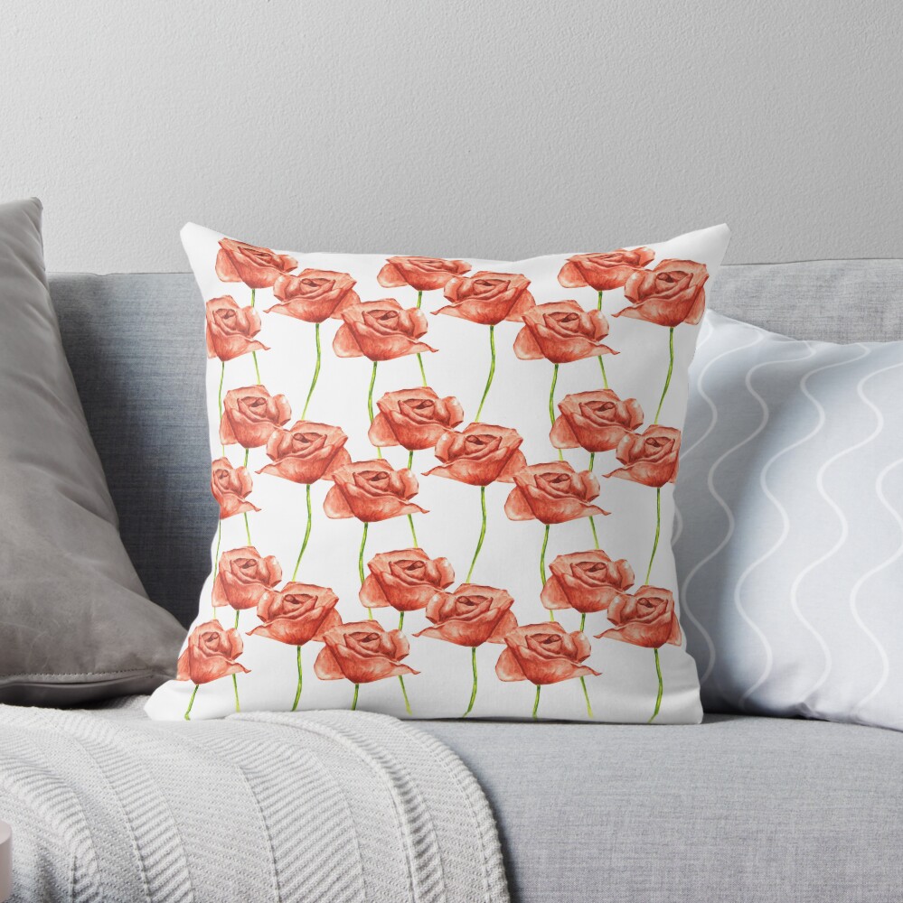 Poppy Flower Watercolor Painting Pattern Backpack Throw Pillow