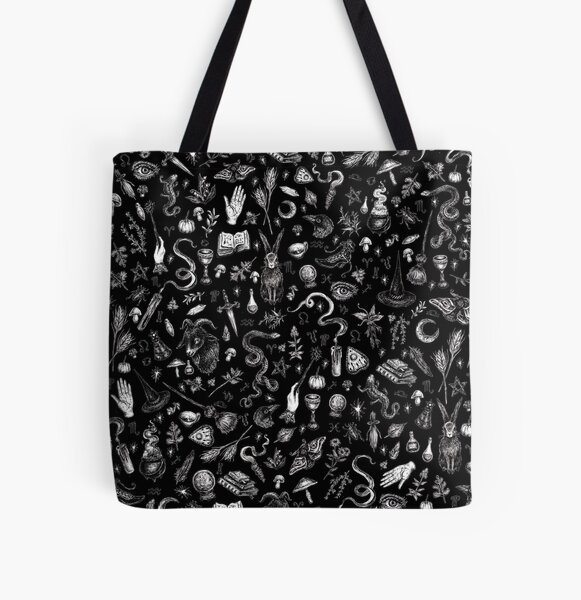 Salem Witch in Black All Over Print Tote Bag
