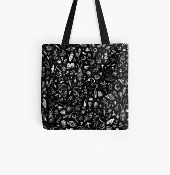 Salem Witch in Black All Over Print Tote Bag