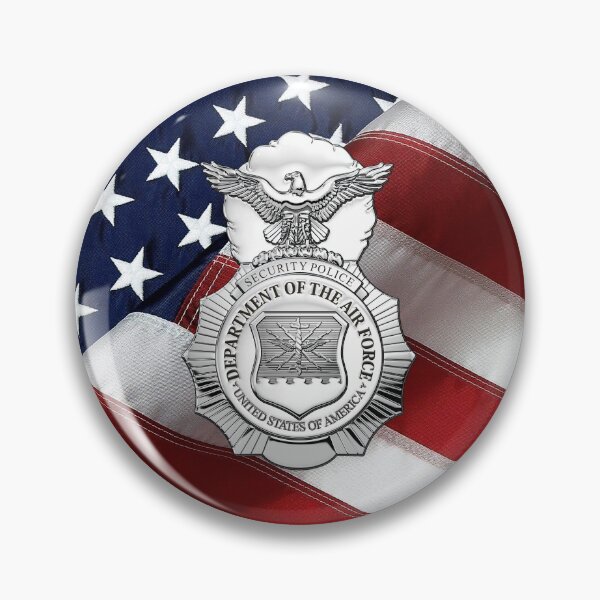 Item preview, U.S. Air Force Security Forces - SECFOR Badge over American Flag designed and sold by Serge Averbukh Art Studio.