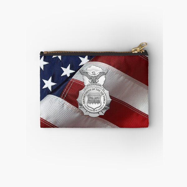 Item preview, U.S. Air Force Security Forces - SECFOR Badge over American Flag designed and sold by Serge Averbukh Art Studio.