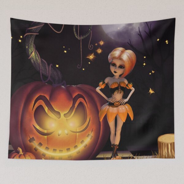 Item preview, Cute little pumpkin girl with pumpkin in the night designed and sold by nicky2342.