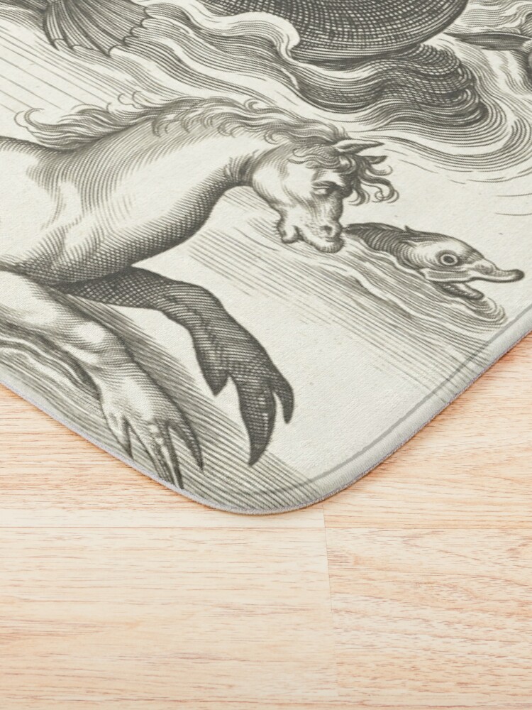 Alternate view of MEDIEVAL BESTIARY,Black White Fantastic Aquatic Animals and Sea Horse of Neptune Bath Mat