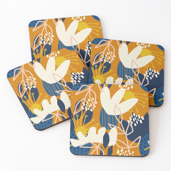 Artikelvorschau, Abstraktes Blumen - Blau + Orange entworfen und verkauft von latheandquill.