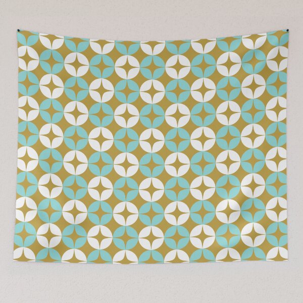 Item preview, Atomic Age Neutra Pattern 2 - Midcentury Modern Minimalism in Aqua, White, and Burnished Gold designed and sold by kierkegaard.