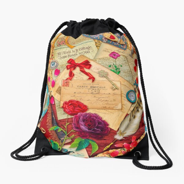 Vintage Love Letters Drawstring Bag