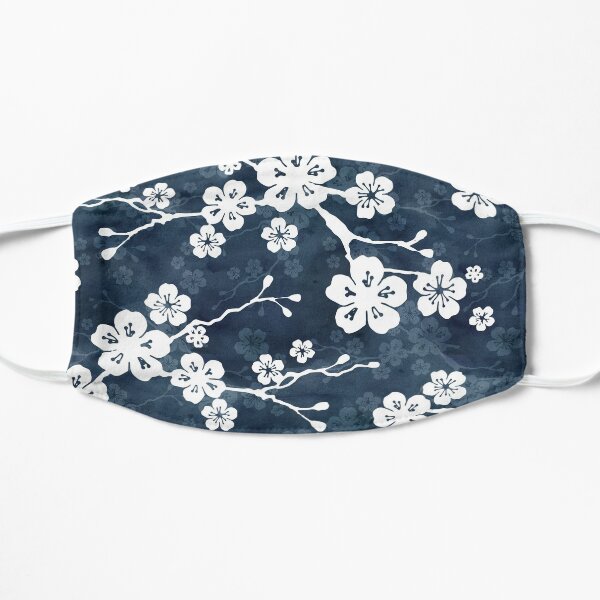 Navy and white cherry blossom pattern Flat Mask