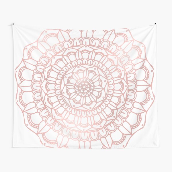 Rose Gold Hand Drawn Boho Mandala Tapestry