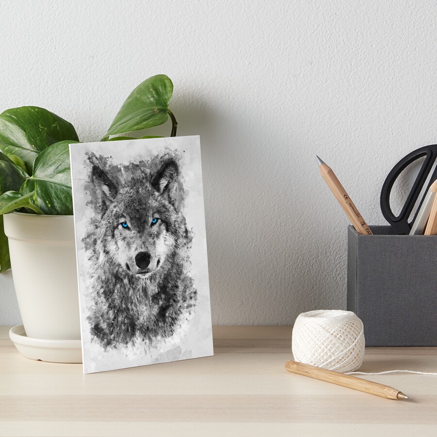 Grey White Wolf With Blue Eyes Art Board Print By Syanart Redbubble