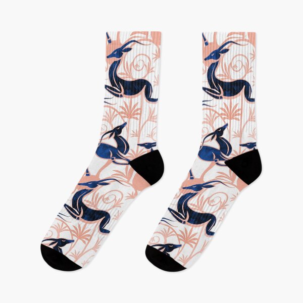 Item preview, Deco Gazelles Garden // white background navy animals and rose metal textured decorative elements designed and sold by SelmaCardoso.
