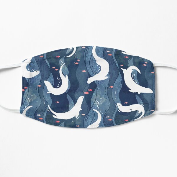 Swimming otters on navy blue Flat Mask