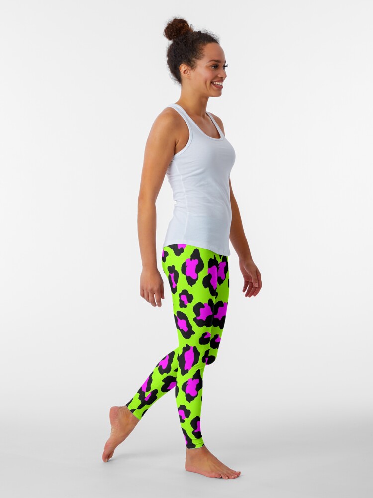Animal Print Leopard Pink & Lime Green  Leggings for Sale by
