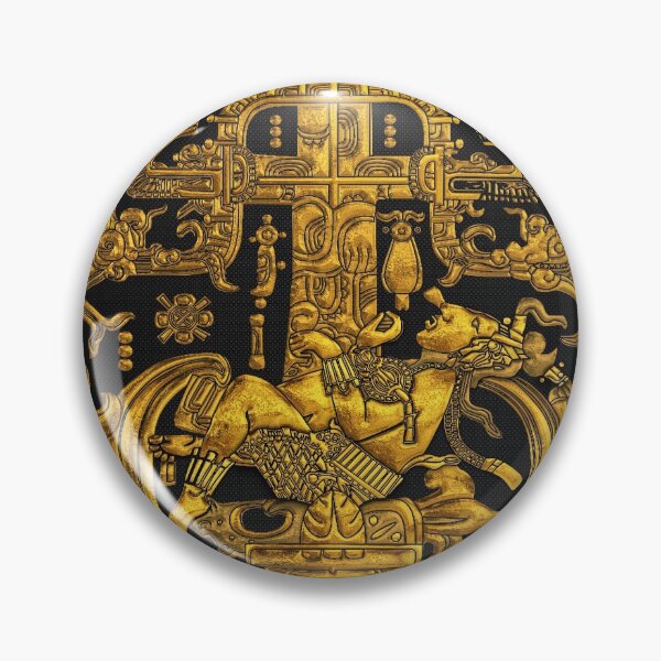 Item preview, Lid of The Great Tomb of Pakal - Gold Palenque Astronaut over Black  designed and sold by Serge Averbukh Art Studio.