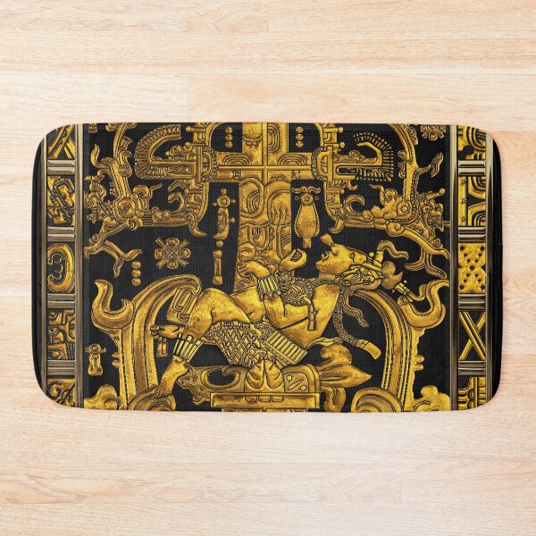 Item preview, Lid of The Great Tomb of Pakal - Gold Palenque Astronaut over Black  designed and sold by Serge Averbukh Art Studio.
