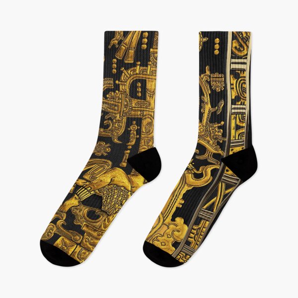 Item preview, Lid of The Great Tomb of Pakal - Gold Palenque Astronaut over Black  designed and sold by Serge Averbukh Art Studio.