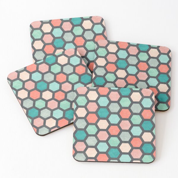 Item preview, Hexagon 1 - Hexagon Pattern in Coral and Mint designed and sold by Jacqueline Maldonado.