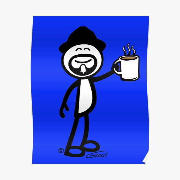 "GG Coffee Guy Stick Figure Blue Background" Poster for Sale by