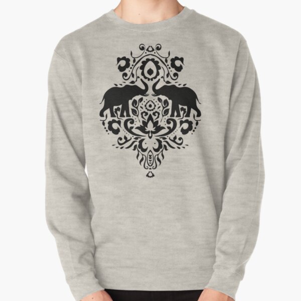 Elephant Damask Black and White Pullover Sweatshirt