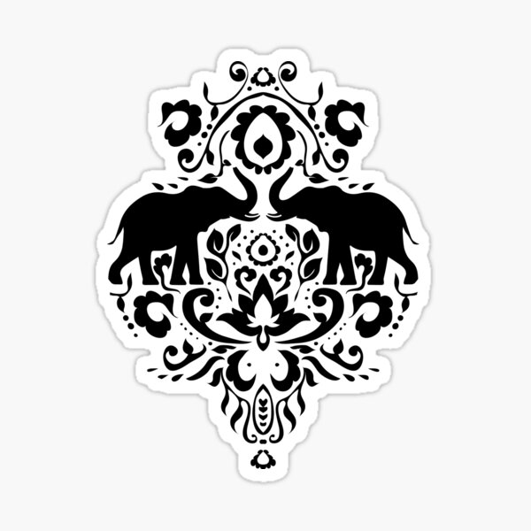 Elephant Damask Black and White Sticker