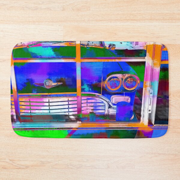 Item preview, blue classic taxi car with painting abstract in green pink orange  blue designed and sold by Mrvell.