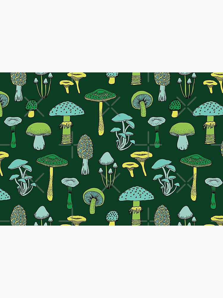 Midnight Mushrooms - Green - fun fungus pattern by Cecca Designs by Cecca-Designs