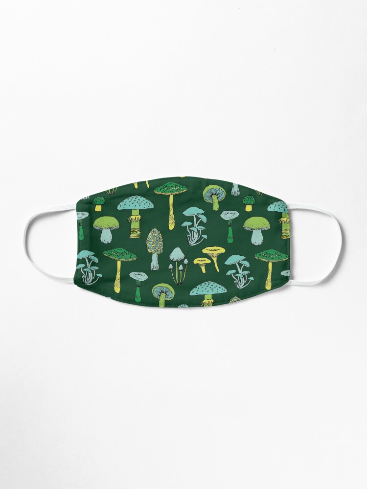 Alternate view of Midnight Mushrooms - Green - fun fungus pattern by Cecca Designs Mask