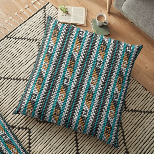 Southwestern beaded bohemian aztec motif dark Floor Pillow