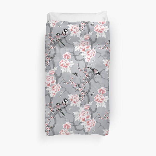 Chinoiserie birds in grey Duvet Cover
