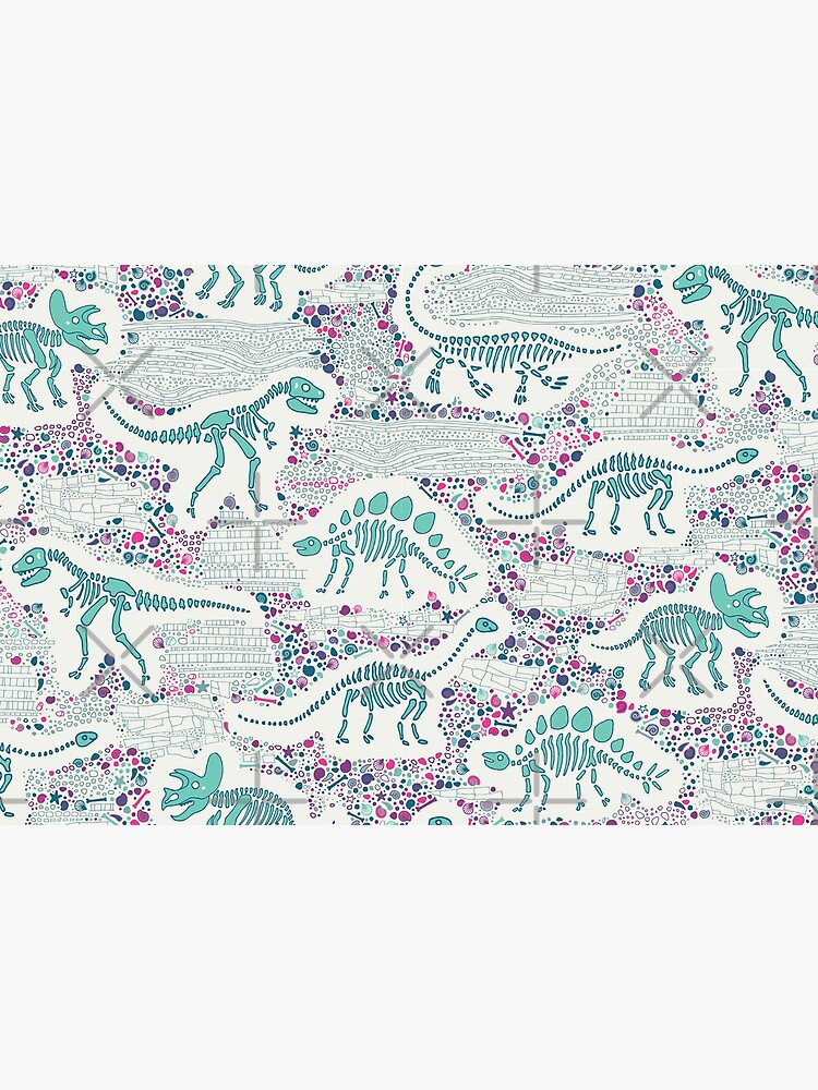 Dinosaur Fossils - aqua on white - Fun graphic pattern by Cecca Designs by Cecca-Designs