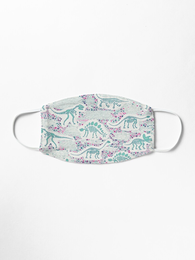 Alternate view of Dinosaur Fossils - aqua on white - Fun graphic pattern by Cecca Designs Mask
