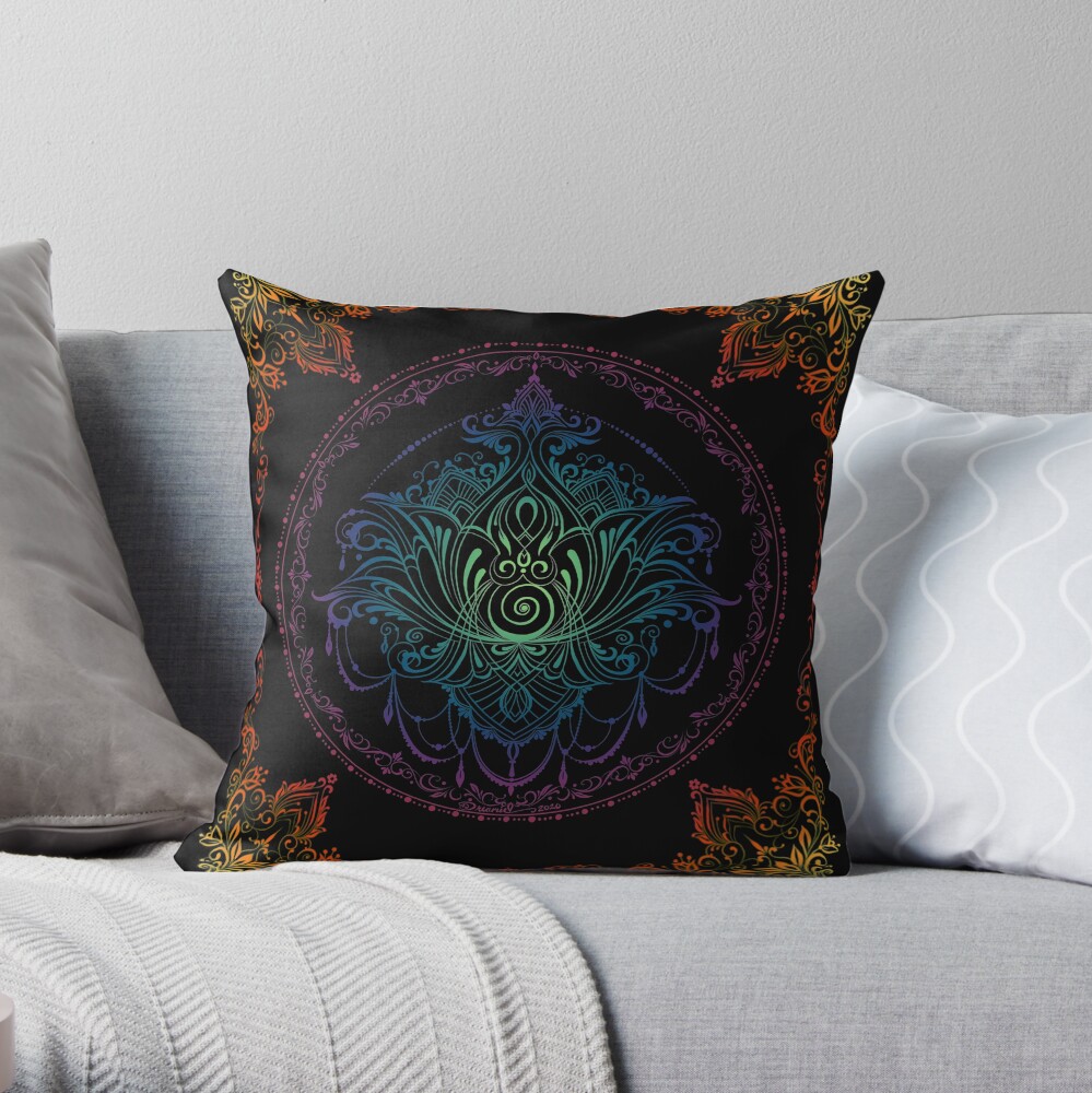 Lotus Goddess in Technicolor Dreamscape Throw Pillow