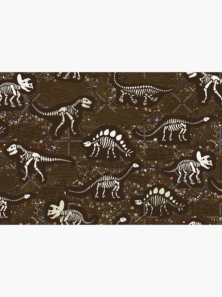 Dinosaur Fossils - cream on brown - Fun graphic pattern by Cecca Designs by Cecca-Designs