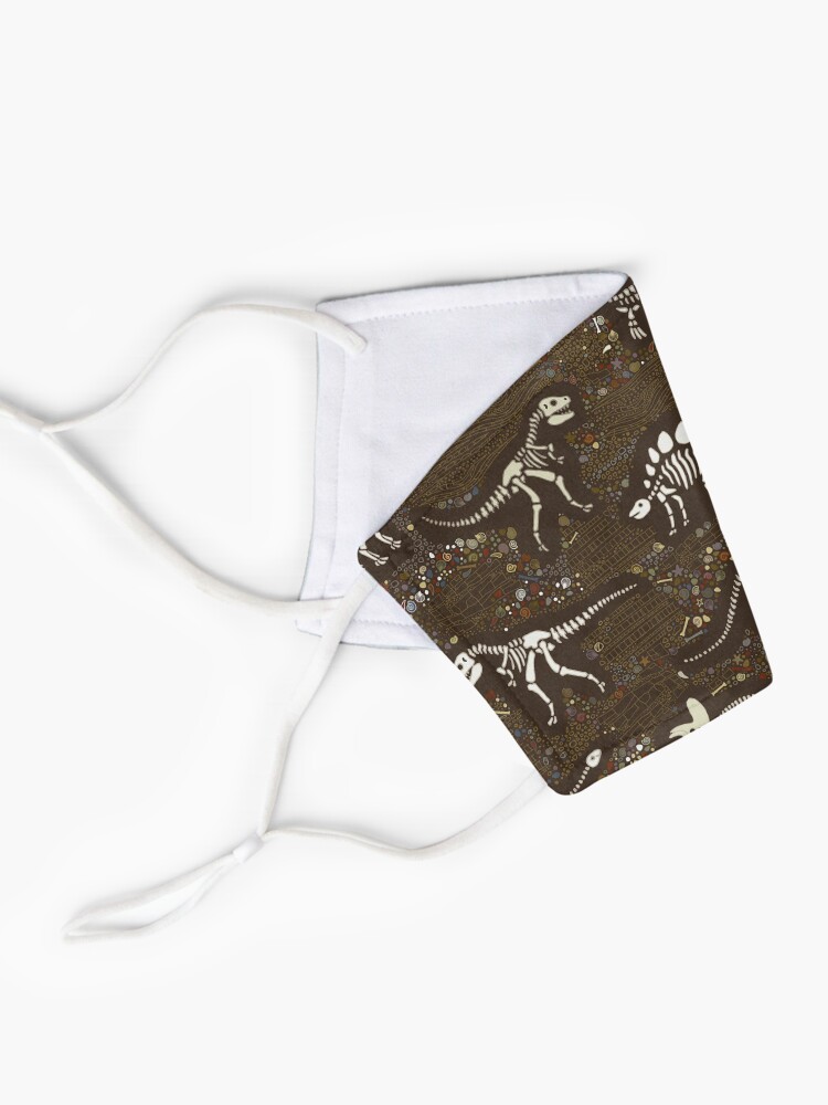 Alternate view of Dinosaur Fossils - cream on brown - Fun graphic pattern by Cecca Designs Mask