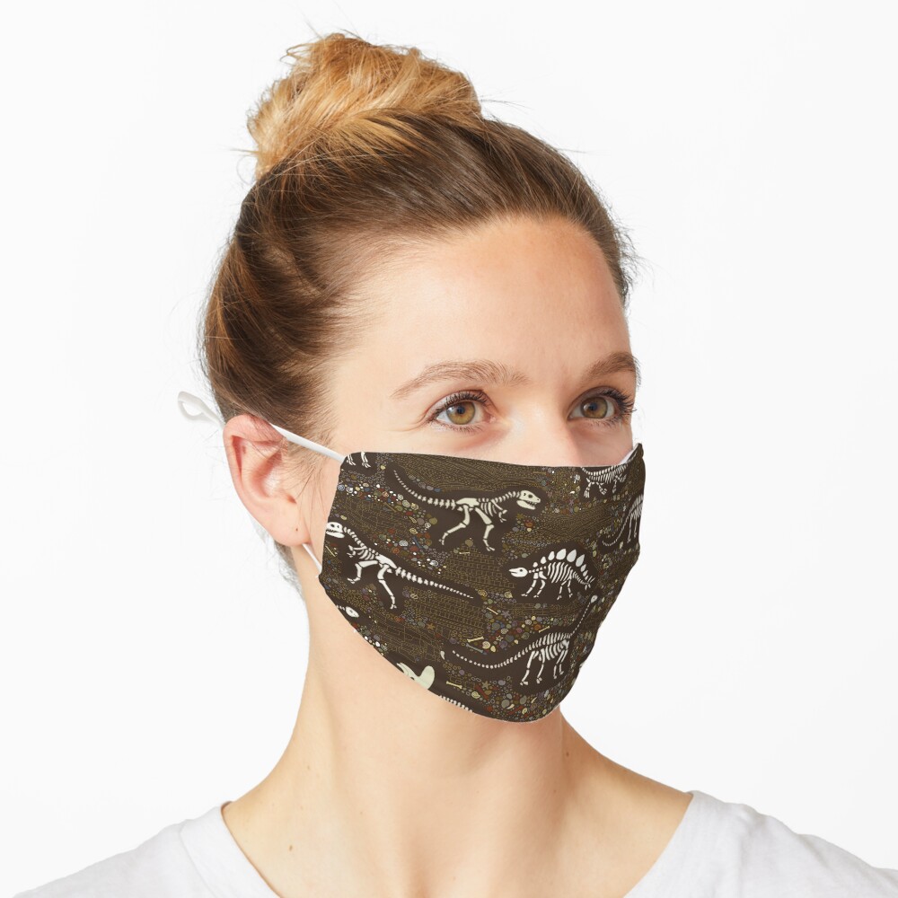 Dinosaur Fossils - cream on brown - Fun graphic pattern by Cecca Designs Mask