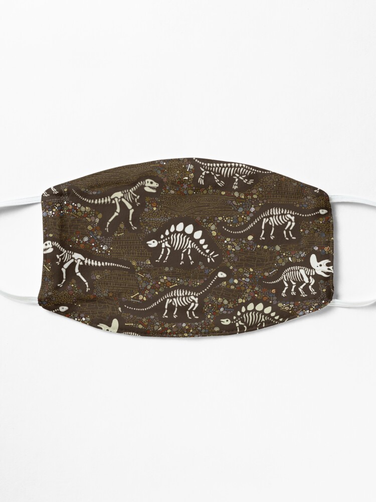 Alternate view of Dinosaur Fossils - cream on brown - Fun graphic pattern by Cecca Designs Mask