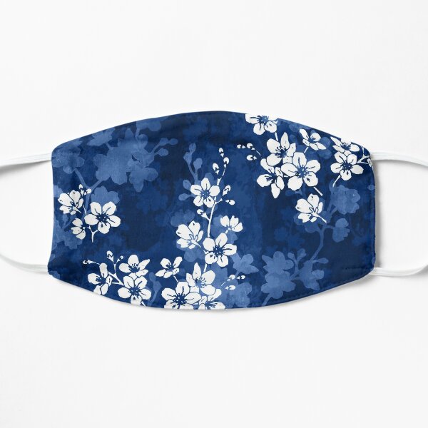 Sakura blossom in deep blue Flat Mask