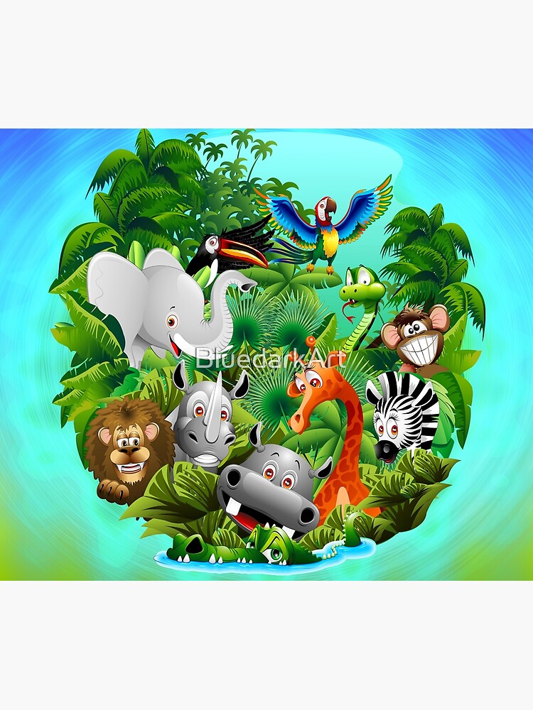 Wild Animals Cartoon On Jungle Duvet Cover By Bluedarkart Redbubble