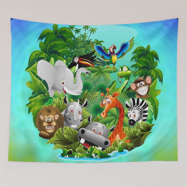 Item preview, Wild Animals Cartoon on Jungle designed and sold by BluedarkArt.