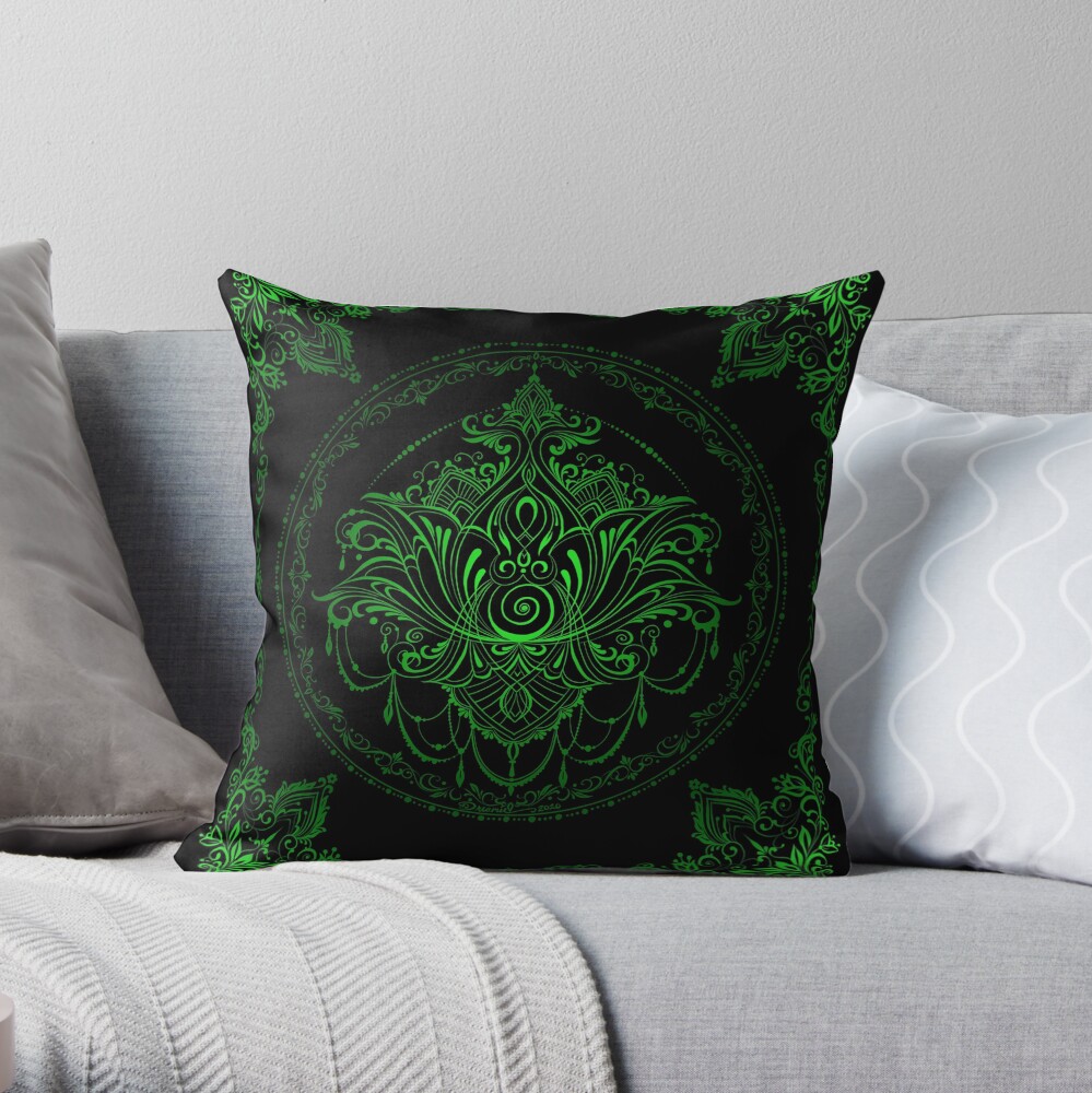 Lotus Goddess in Electric Green Throw Pillow